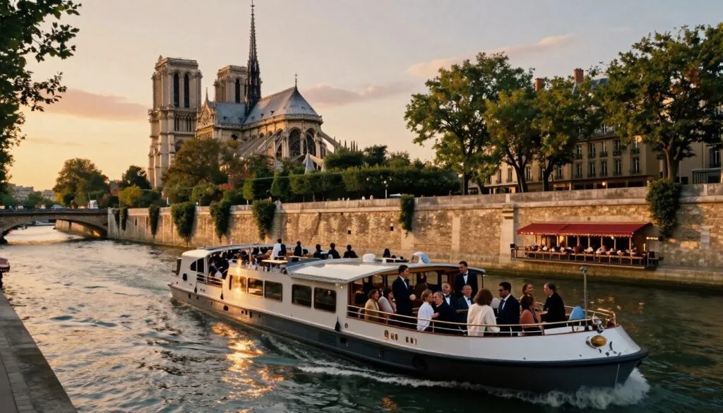 Parisdə Sena çayı kruizinin mənzərəli mənzərəsi, sakit sularda üzən dəbdəbəli bir qayığı göstərir. Ön planda zərif geyimli sərnişinlər mənzərəli ətrafa gülümsəyərək baxaraq bu təcrübədən zövq alırlar. Orta planda Parisin ikonik memarlığı, möhtəşəm Notre-Dame Katedrali və yumşaq, qızılı gün batımı işığı altında cazibədar çay kənarındakı kafelər təsvir olunur. Arxa planda çay sahilində uzanan şəfalı yaşıl ağaclar, səhnəyə isti bir parıltı saçan Paris gün batımının canlı rəngləri ilə qarışır. Atmosfer romantik və cəlbedicidir, kinematoqrafik işıqlandırma qayığın mürəkkəb detallarını və sudakı əksləri vurğulayır. 8k çözünürlükdə yüksək dərəcədə ətraflı, xam bir fotoşəkildə çəkilən bu şəkil, Sena çayı təcrübələrinin mahiyyətini təcəssüm etdirir. Parisdə Sena çayı kruizinin mənzərəli mənzərəsi, sakit sularda üzən dəbdəbəli bir qayığı göstərir. Ön planda zərif geyimli sərnişinlər mənzərəli ətrafa gülümsəyərək baxaraq bu təcrübədən zövq alırlar. Orta planda Parisin ikonik memarlığı, möhtəşəm Notre-Dame Katedrali və yumşaq, qızılı gün batımı işığı altında cazibədar çay kənarındakı kafelər təsvir olunur. Arxa planda çay sahilində uzanan şəfalı yaşıl ağaclar, səhnəyə isti bir parıltı saçan Paris gün batımının canlı rəngləri ilə qarışır. Atmosfer romantik və cəlbedicidir, kinematoqrafik işıqlandırma qayığın mürəkkəb detallarını və sudakı əksləri vurğulayır. 8k çözünürlükdə yüksək dərəcədə ətraflı, xam bir fotoşəkildə çəkilən bu şəkil, Sena çayı təcrübələrinin mahiyyətini təcəssüm etdirir.