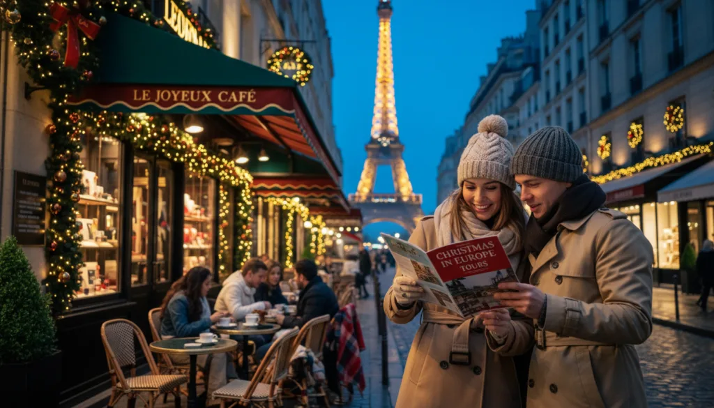 Bayram Milad mövsümündə Paris küçələrinin rahat mənzərəsi, parıldayan peri işıqları və çələngləri ilə zərif bəzədilmiş mağaza vitrinləri. Ön planda, şık qış geyimləri geyinmiş cütlük, Milad turları üçün səyahət broşürünü həyəcanla izləyir. Orta planda rəngarəng tentlərin altında isti şokolad içən müştərilərin yer aldığı cazibədar bir kafe təsvir olunur. Arxa planda qaranlıq axşam səmasına qarşı işıqlandırılan və daş döşənmiş küçələrə isti bir parıltı yayan ikonik Eyfel Qülləsi var. Kino işıqlandırması bayram atmosferini gücləndirir, istilik və gözlənti hissi yaradır. Şəkil, Parisdəki tətil macəraları üçün erkən sifarişin mahiyyətini əks etdirən, cütlüyə fokuslanmış, dayaz bir sahə dərinliyi ilə çəkilib. Yüksək detallı teksturalar, immersiv vizual təcrübə üçün 8k çözünürlük. Bayram Milad mövsümündə Paris küçələrinin rahat mənzərəsi, parıldayan peri işıqları və çələngləri ilə zərif bəzədilmiş mağaza vitrinləri. Ön planda, şık qış geyimləri geyinmiş cütlük, Milad turları üçün səyahət broşürünü həyəcanla izləyir. Orta planda rəngarəng tentlərin altında isti şokolad içən müştərilərin yer aldığı cazibədar bir kafe təsvir olunur. Arxa planda qaranlıq axşam səmasına qarşı işıqlandırılan və daş döşənmiş küçələrə isti bir parıltı yayan ikonik Eyfel Qülləsi var. Kino işıqlandırması bayram atmosferini gücləndirir, istilik və gözlənti hissi yaradır. Şəkil, Parisdəki tətil macəraları üçün erkən sifarişin mahiyyətini əks etdirən, cütlüyə fokuslanmış, dayaz bir sahə dərinliyi ilə çəkilib. Yüksək detallı teksturalar, immersiv vizual təcrübə üçün 8k çözünürlük.