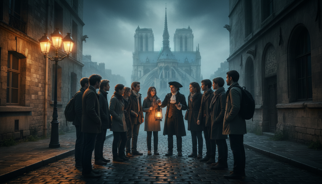 ایک خوفناک ماحول کا منظر جس میں پیرس میں بھوت دوروں کی تصویر کشی کی گئی ہے، جس میں سیاحوں کا ایک متنوع گروپ معمولی، آرام دہ اور پرسکون لباس میں ایک تاریخی گائیڈ کے ارد گرد اکٹھا ہوا ہے جو ونٹیج ملبوسات میں ملبوس ہے، جو مختلف ادوار کے بھوت کے افسانوں کے بارے میں گہرا گفتگو کر رہا ہے۔ پیش منظر میں، کوبل اسٹون کی سڑکیں موم بتی کی روشنی کی عکاسی کرتی ہیں کیونکہ یہ گروپ پیرس کے ایک آرائشی لیمپپوسٹ کے قریب کھڑا ہے۔ درمیانی زمین نوٹری ڈیم جیسے مشہور نشانات اور دھند میں چھائی قدیم عمارتوں کی نمائش کرتی ہے، جو نرم، سنیما کی روشنی سے روشن ہوتی ہے جو خوفناک ماحول کو بڑھاتی ہے۔ پس منظر تاریک، موڈی آسمانوں کو ظاہر کرتا ہے، جو موسم زدہ پتھر اور صدیوں پرانے فن تعمیر کی بھرپور ساخت کو ظاہر کرتا ہے۔ پوری تصویر اسرار اور سازش کا احساس دلاتی ہے، جو دیکھنے والوں کو ماضی کے تاریخی دوروں کی دنیا میں مدعو کرتی ہے۔ واضح تفصیل اور زندگی بھر کے معیار کے لیے 8k ریزولوشن میں کیپچر۔ ایک خوفناک ماحول کا منظر جس میں پیرس میں بھوت دوروں کی تصویر کشی کی گئی ہے، جس میں سیاحوں کا ایک متنوع گروپ معمولی، آرام دہ اور پرسکون لباس میں ایک تاریخی گائیڈ کے ارد گرد اکٹھا ہوا ہے جو ونٹیج ملبوسات میں ملبوس ہے، جو مختلف ادوار کے بھوت کے افسانوں کے بارے میں گہرا گفتگو کر رہا ہے۔ پیش منظر میں، کوبل اسٹون کی سڑکیں موم بتی کی روشنی کی عکاسی کرتی ہیں کیونکہ یہ گروپ پیرس کے ایک آرائشی لیمپپوسٹ کے قریب کھڑا ہے۔ درمیانی زمین نوٹری ڈیم جیسے مشہور نشانات اور دھند میں چھائی قدیم عمارتوں کی نمائش کرتی ہے، جو نرم، سنیما کی روشنی سے روشن ہوتی ہے جو خوفناک ماحول کو بڑھاتی ہے۔ پس منظر تاریک، موڈی آسمانوں کو ظاہر کرتا ہے، جو موسم زدہ پتھر اور صدیوں پرانے فن تعمیر کی بھرپور ساخت کو ظاہر کرتا ہے۔ پوری تصویر اسرار اور سازش کا احساس دلاتی ہے، جو دیکھنے والوں کو ماضی کے تاریخی دوروں کی دنیا میں مدعو کرتی ہے۔ واضح تفصیل اور زندگی بھر کے معیار کے لیے 8k ریزولوشن میں کیپچر۔
