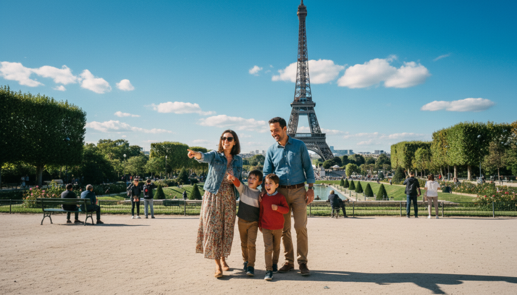 Wani yanayi mai daɗi na iyali a birnin Paris, wanda ke nuna iyaye da yara biyu suna binciken manyan wurare. A gaba, iyalin suna murmushi da sha'awa, sanye da tufafi na yau da kullun amma masu salo, yayin da yaran ke nuna Hasumiyar Eiffel cikin farin ciki. A tsakiyar gari, lambunan Trocadéro masu haske suna ƙara kyau ga wurin, tare da sauran masu yawon buɗe ido suna jin daɗin kallon. Bayan bangon yana nuna Hasumiyar Eiffel mai tsayi a ƙarƙashin sararin sama mai haske mai shuɗi, tare da gajimare masu laushi. An ɗauki wurin a cikin salon ɗaukar hoto, tare da hasken sinima yana fitar da inuwa mai laushi, yana jaddada farin ciki da mamakin binciken. Ƙudurin hoton shine 8k, yana nuna zane-zane masu cikakken bayani waɗanda ke kawo launuka masu haske da yanayi mai daɗi ga rayuwa. Wani yanayi mai daɗi na iyali a birnin Paris, wanda ke nuna iyaye da yara biyu suna binciken manyan wurare. A gaba, iyalin suna murmushi da sha'awa, sanye da tufafi na yau da kullun amma masu salo, yayin da yaran ke nuna Hasumiyar Eiffel cikin farin ciki. A tsakiyar gari, lambunan Trocadéro masu haske suna ƙara kyau ga wurin, tare da sauran masu yawon buɗe ido suna jin daɗin kallon. Bayan bangon yana nuna Hasumiyar Eiffel mai tsayi a ƙarƙashin sararin sama mai haske mai shuɗi, tare da gajimare masu laushi. An ɗauki wurin a cikin salon ɗaukar hoto, tare da hasken sinima yana fitar da inuwa mai laushi, yana jaddada farin ciki da mamakin binciken. Ƙudurin hoton shine 8k, yana nuna zane-zane masu cikakken bayani waɗanda ke kawo launuka masu haske da yanayi mai daɗi ga rayuwa.