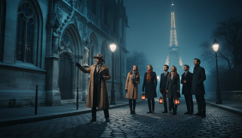 پیرس میں ایک پرائیویٹ VIP گھوسٹ ٹور کا تجربہ، ایک خوبصورت لباس پہنے ٹور گائیڈ کے ساتھ ایک سجیلا خندق کوٹ میں، متجسس سیاحوں کے ایک چھوٹے سے گروپ کو کوبل اسٹون اور تاریخی گوتھک فن تعمیر سے مزین ایک مدھم روشنی والی، ماحولیاتی گلی سے گزرتا ہے۔ پیش منظر میں نرم، آسمانی نیلی روشنی میں نہائی ہوئی ایک پریتوادت عمارت کی طرف اشارہ کرتے ہوئے گائیڈ کو پکڑا گیا ہے، جس میں پیرس کے فن تعمیر کی پیچیدہ تفصیلات اور ساخت نظر آتی ہے۔ درمیانی گراؤنڈ میں، سیاحوں کا گروپ، سمارٹ آرام دہ لباس میں ملبوس، تسخیر اور جوش کا اظہار کرتا ہے۔ پس منظر میں سلیوٹ شدہ درخت اور ایفل ٹاور کا خوفناک خاکہ شام کے دھندلے ماحول میں چھایا ہوا ہے۔ منظر کو سنیما کے نقطہ نظر کے ساتھ کیپچر کیا گیا ہے، جس میں موڈی شیڈو اور نرم روشنی پر زور دیا گیا ہے، شاندار 8k ریزولوشن میں۔ پیرس میں ایک پرائیویٹ VIP گھوسٹ ٹور کا تجربہ، ایک خوبصورت لباس پہنے ٹور گائیڈ کے ساتھ ایک سجیلا خندق کوٹ میں، متجسس سیاحوں کے ایک چھوٹے سے گروپ کو کوبل اسٹون اور تاریخی گوتھک فن تعمیر سے مزین ایک مدھم روشنی والی، ماحولیاتی گلی سے گزرتا ہے۔ پیش منظر میں نرم، آسمانی نیلی روشنی میں نہائی ہوئی ایک پریتوادت عمارت کی طرف اشارہ کرتے ہوئے گائیڈ کو پکڑا گیا ہے، جس میں پیرس کے فن تعمیر کی پیچیدہ تفصیلات اور ساخت نظر آتی ہے۔ درمیانی گراؤنڈ میں، سیاحوں کا گروپ، سمارٹ آرام دہ لباس میں ملبوس، تسخیر اور جوش کا اظہار کرتا ہے۔ پس منظر میں سلیوٹ شدہ درخت اور ایفل ٹاور کا خوفناک خاکہ شام کے دھندلے ماحول میں چھایا ہوا ہے۔ منظر کو سنیما کے نقطہ نظر کے ساتھ کیپچر کیا گیا ہے، جس میں موڈی شیڈو اور نرم روشنی پر زور دیا گیا ہے، شاندار 8k ریزولوشن میں۔
