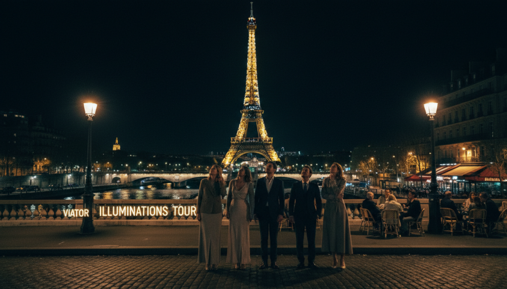 Wani yanayi mai ban sha'awa na dare wanda ke nuna sihirin birnin Paris a lokacin rangadin hasken Viator. A gaba, wasu gungun masu yawon bude ido sanye da kayan maraice masu kyau da laushi suna mamakin hasken Hasumiyar Eiffel, wadda ta mamaye tsakiyar hoton, tana haskakawa a sararin samaniya mai duhu. A tsakiyar gari, tituna masu kyau da aka yi wa ado da gine-ginen Paris na gargajiya suna nuna yanayi mai kyau, yayin da gidajen bistro masu kyau tare da haske mai dumi da jan hankali ke haifar da yanayi mai daɗi. A bango, Kogin Seine yana walƙiya a ƙarƙashin hasken gadoji na kusa, yana haɓaka kallon mai ban sha'awa. An ɗauki hoton da hasken sinima da bambance-bambance masu zurfi, yana haifar da jin mamaki da farin ciki, tare da zane-zane waɗanda ke bayyana kyawun dare, duk a cikin ƙudurin 8k mai ban mamaki. Wani yanayi mai ban sha'awa na dare wanda ke nuna sihirin birnin Paris a lokacin rangadin hasken Viator. A gaba, wasu gungun masu yawon bude ido sanye da kayan maraice masu kyau da laushi suna mamakin hasken Hasumiyar Eiffel, wadda ta mamaye tsakiyar hoton, tana haskakawa a sararin samaniya mai duhu. A tsakiyar gari, tituna masu kyau da aka yi wa ado da gine-ginen Paris na gargajiya suna nuna yanayi mai kyau, yayin da gidajen bistro masu kyau tare da haske mai dumi da jan hankali ke haifar da yanayi mai daɗi. A bango, Kogin Seine yana walƙiya a ƙarƙashin hasken gadoji na kusa, yana haɓaka kallon mai ban sha'awa. An ɗauki hoton da hasken sinima da bambance-bambance masu zurfi, yana haifar da jin mamaki da farin ciki, tare da zane-zane waɗanda ke bayyana kyawun dare, duk a cikin ƙudurin 8k mai ban mamaki.