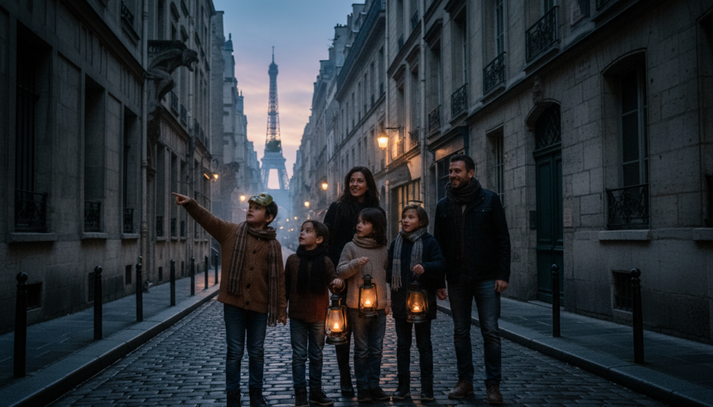 پیرس میں خاندانی دوستانہ گھوسٹ ٹور کا ایک وشد منظر، جس میں بچوں اور ان کے والدین کو ایک پریتوادت محلے کی تلاش کرتے ہوئے دکھایا گیا ہے۔ پیش منظر میں، پرجوش بچوں کا ایک چھوٹا گروپ، آرام دہ، آرام دہ اور پرسکون لباس میں ملبوس، آرکیٹیکچر میں ڈراونا تفصیلات پر لالٹینیں اور پوائنٹس رکھتا ہے۔ درمیانی گراؤنڈ میں پیرس کی ایک پرفتن گلی ہے جو پرانی عمارتوں سے ڈھکی ہوئی ہے، گرم روشنیوں سے مدھم روشنیوں کے سائے ڈالتے ہیں، جو ایک پراسرار لیکن مدعو کرنے والا ماحول بناتا ہے۔ پس منظر میں، گودھولی کے آسمان کے خلاف ایفل ٹاور کا ایک سلیویٹڈ منظر ہلکا سا دکھائی دے رہا ہے۔ عمارتوں کی تاریخی ساخت پر زور دینے کے ساتھ روشنی نرم اور سنیما ہے۔ یہ منظر ایڈونچر اور حیرت کا احساس دلاتا ہے، جو پیرس کی بھوت کی کہانیاں دریافت کرنے والے خاندانوں کے لیے بہترین ہے۔ 8k ریزولوشن، انتہائی تفصیلی بناوٹ۔ پیرس میں خاندانی دوستانہ گھوسٹ ٹور کا ایک وشد منظر، جس میں بچوں اور ان کے والدین کو ایک پریتوادت محلے کی تلاش کرتے ہوئے دکھایا گیا ہے۔ پیش منظر میں، پرجوش بچوں کا ایک چھوٹا گروپ، آرام دہ، آرام دہ اور پرسکون لباس میں ملبوس، آرکیٹیکچر میں ڈراونا تفصیلات پر لالٹینیں اور پوائنٹس رکھتا ہے۔ درمیانی گراؤنڈ میں پیرس کی ایک پرفتن گلی ہے جو پرانی عمارتوں سے ڈھکی ہوئی ہے، گرم روشنیوں سے مدھم روشنیوں کے سائے ڈالتے ہیں، جو ایک پراسرار لیکن مدعو کرنے والا ماحول بناتا ہے۔ پس منظر میں، گودھولی کے آسمان کے خلاف ایفل ٹاور کا ایک سلیویٹڈ منظر ہلکا سا دکھائی دے رہا ہے۔ عمارتوں کی تاریخی ساخت پر زور دینے کے ساتھ روشنی نرم اور سنیما ہے۔ یہ منظر ایڈونچر اور حیرت کا احساس دلاتا ہے، جو پیرس کی بھوت کی کہانیاں دریافت کرنے والے خاندانوں کے لیے بہترین ہے۔ 8k ریزولوشن، انتہائی تفصیلی بناوٹ۔